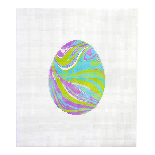 Marbled Egg Needlepoint Canvas - Lime Teal Swirl